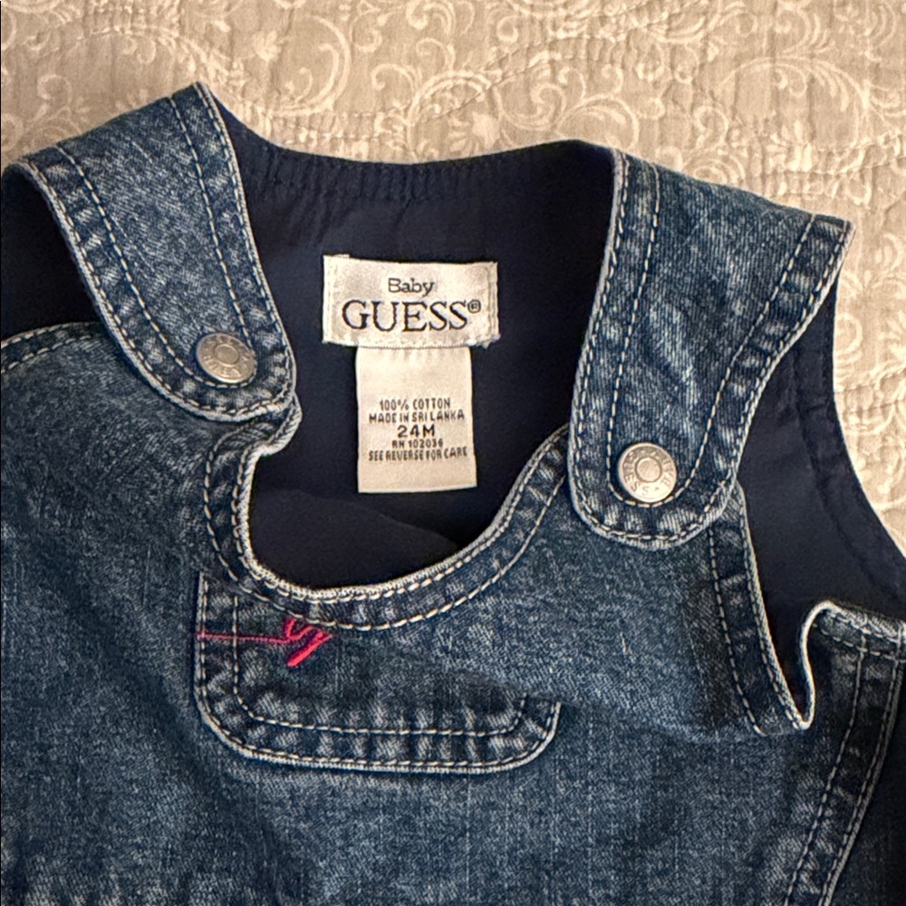 Vintage Baby Guess Denim Jumper Dress with Red Embroidery - Picture 3 of 3
